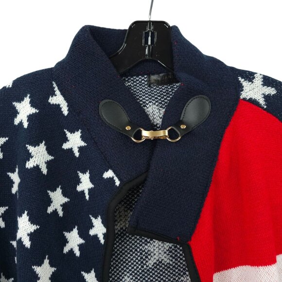 Janice Apparel Open Front Knit Cardigan Poncho ONE SIZE American Flag Pattern - Picture 8 of 16